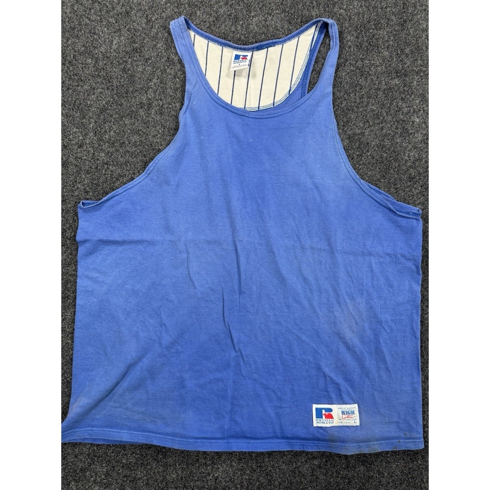 VTG Russell Athletic Tank Top Mens Large Blue Blank USA